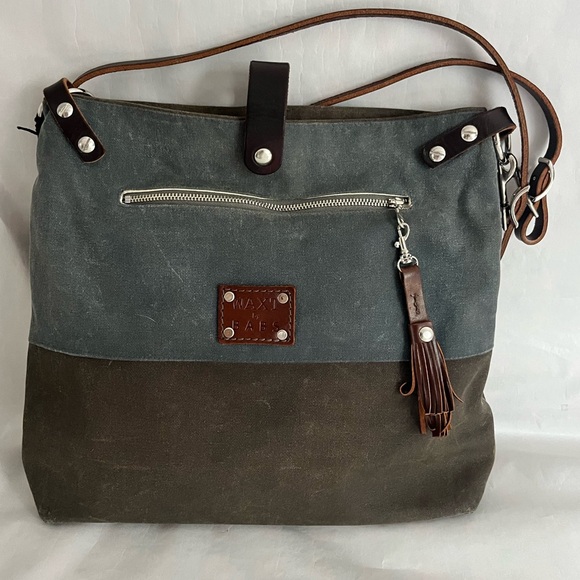 WAXT by BABS waxed canvas & leather Crossbody Messenger bag purse satchel tote - Picture 2 of 13